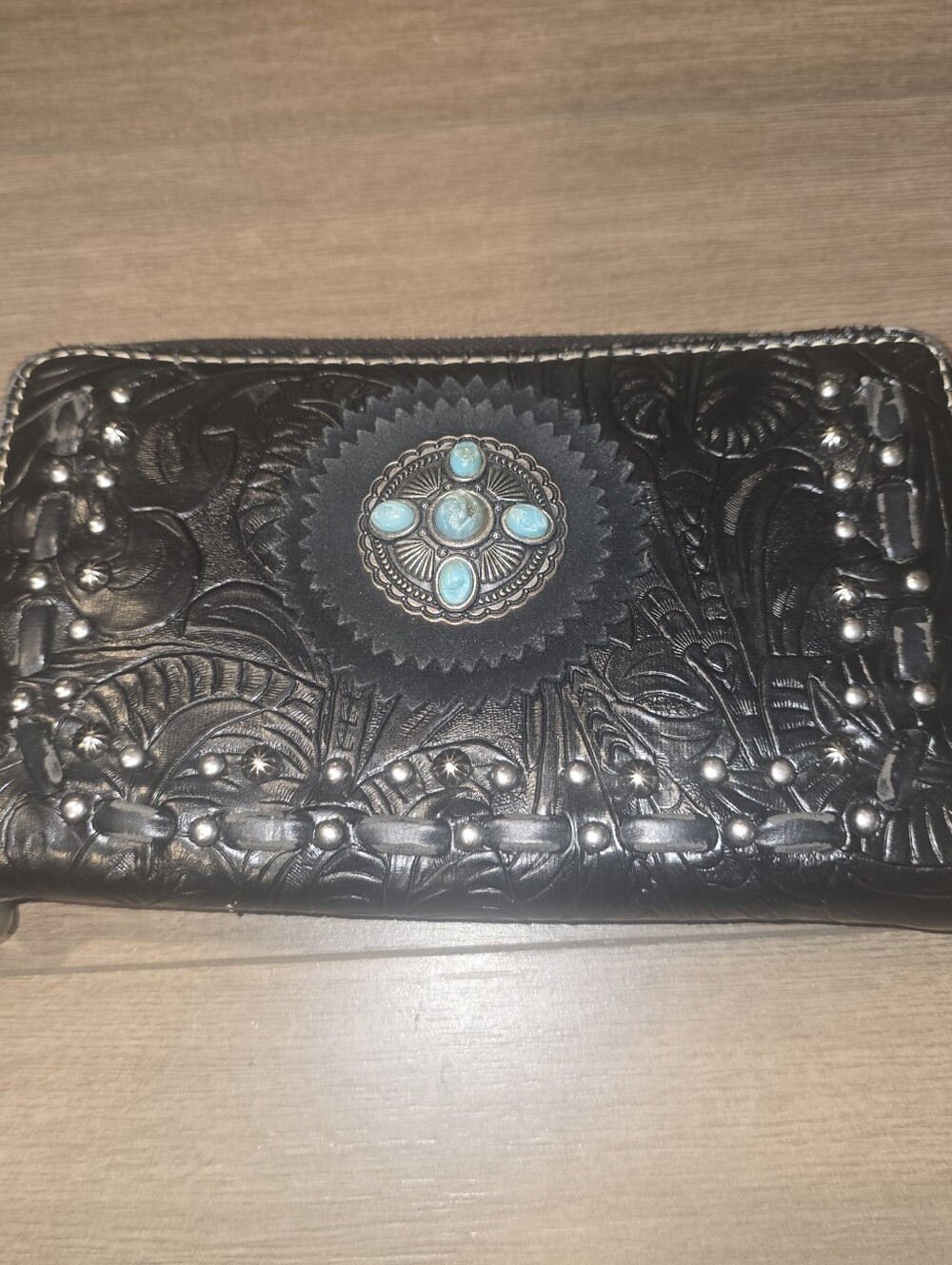 Trinity ranch 100% genuine leather black with authentic turquoise wallet
